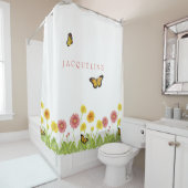 Gerbera Daisy Monarch Butterfly Girls gepersonalis Douchegordijn (In situ)