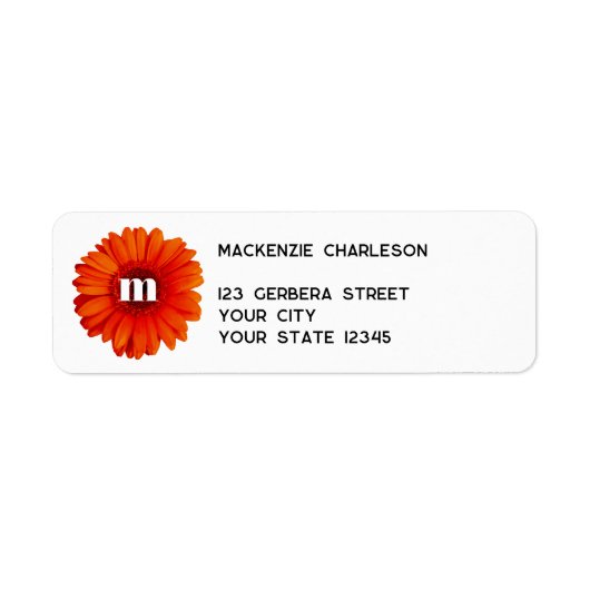 Gerbera Daisy Monogram Initiaal Return Address Etiket (Voorkant)