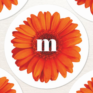 Gerbera Daisy Monogram Initiaal Ronde Sticker