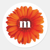 Gerbera Daisy Monogram Initiaal Ronde Sticker (Voorkant)