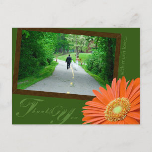 Gerbera Daisy Orange & Groen dankt u Huwelijk Briefkaart