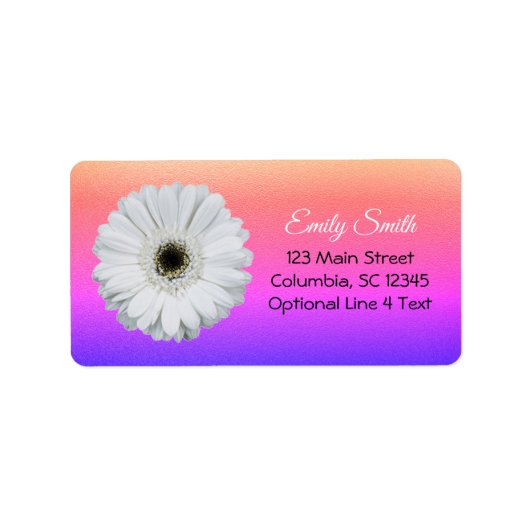 Gerbera Daisy over Ombre Rainbow Glitter | Bladpla Etiket (Voorkant)