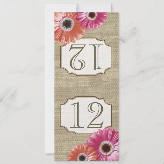 Gerbera Daisy Pink and Coral Table Number Kaart (Voorkant)