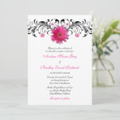 Gerbera Daisy Pink Black Floral Wedding Invitation Kaart (Staand voorkant)