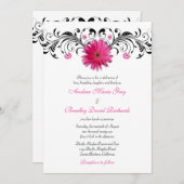 Gerbera Daisy Pink Black Floral Wedding Invitation Kaart (Voorkant / Achterkant)