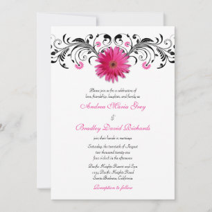 Gerbera Daisy Pink Black Floral Wedding Invitation Kaart