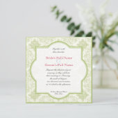 Gerbera Daisy Pink Green Quatrefoil Wedding Invite Kaart (Staand voorkant)
