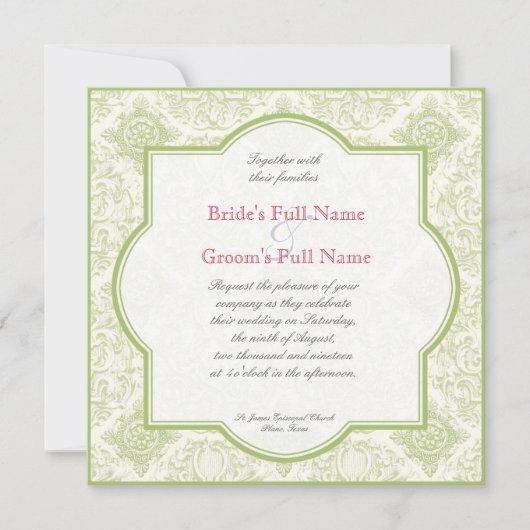 Gerbera Daisy Pink Green Quatrefoil Wedding Invite Kaart (Voorkant)