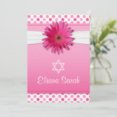 Gerbera Daisy Polka Dot Bat Mitzvah Uitnodiging (Staand voorkant)