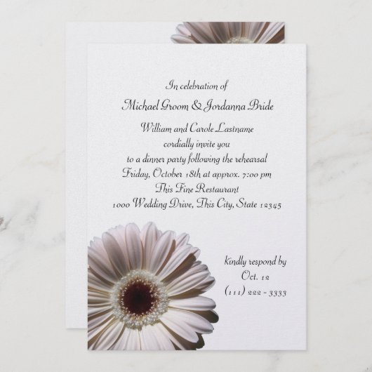 Gerbera Daisy repetitie diner Kaart (Voorkant / Achterkant)