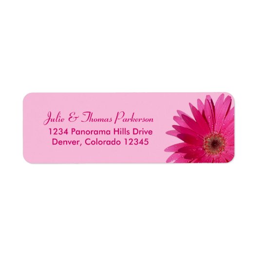 Gerbera Daisy Roze Bruiloft Retouradres Etiket (Voorkant)