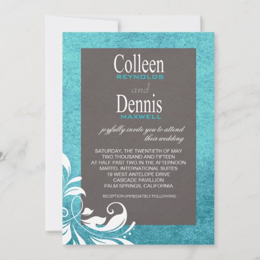 Gerbera Daisy Scroll 1 Huwelijk blauwgroen krijtbo Kaart (Achterkant)