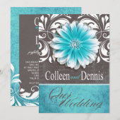 Gerbera Daisy Scroll 1 Huwelijk blauwgroen krijtbo Kaart (Voorkant / Achterkant)