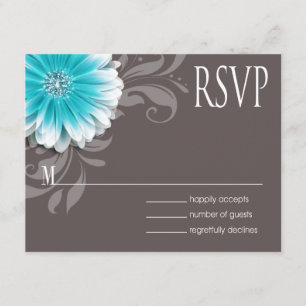 Gerbera Daisy Scroll 1 RSVP blauwgroen alkboard Kaartje