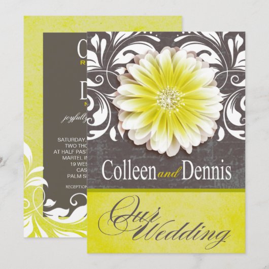 Gerbera Daisy Scroll 1 Trouwgeel krijtbord Kaart (Voorkant / Achterkant)