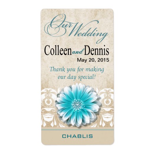 Gerbera Daisy Scroll 1 Wijnlabel | BLAUWGROEN Etiket (Voorkant)