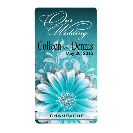 Gerbera Daisy Scroll 1 Wijnlabel | BLAUWGROEN Etiket (Voorkant)