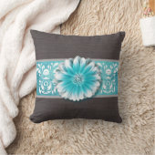 Gerbera Daisy Scroll Burlap 1 blauwgroen bandeau Kussen (Deken)