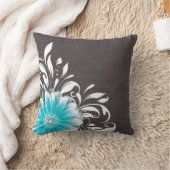 Gerbera Daisy Scroll Burlap 1 blauwgroen houtskool Kussen (Deken)