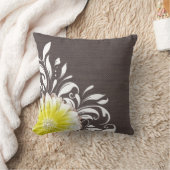 Gerbera Daisy Scroll Burlap 1 gele houtskool Kussen (Deken)