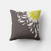 Gerbera Daisy Scroll Burlap 1 gele houtskool Kussen (Achterkant)
