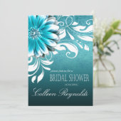 Gerbera Daisy Scroll Vrijgezellenfeest blauwgroen Kaart (Staand voorkant)