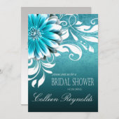 Gerbera Daisy Scroll Vrijgezellenfeest blauwgroen Kaart (Voorkant / Achterkant)