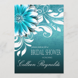Gerbera Daisy Scroll Vrijgezellenfeest blauwgroen Kaart