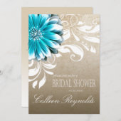 Gerbera Daisy Scroll Vrijgezellenfeest blauwgroen Kaart (Voorkant / Achterkant)