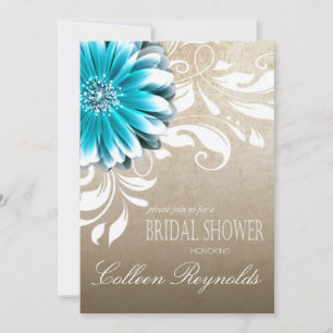 Gerbera Daisy Scroll Vrijgezellenfeest blauwgroen Kaart