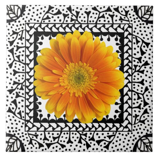 Gerbera Daisy Sinaasappel Tile Tegeltje (Voorkant)