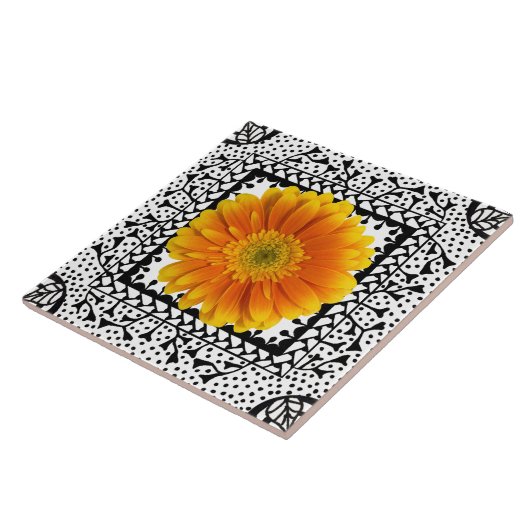 Gerbera Daisy Sinaasappel Tile Tegeltje (Zijkant)