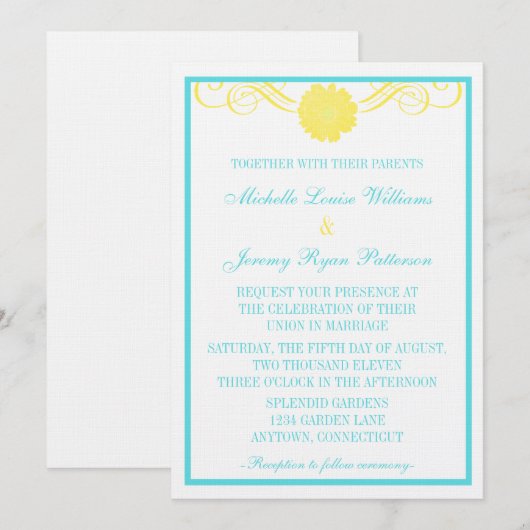 Gerbera Daisy Swirls Wedding Invite Kaart (Voorkant / Achterkant)