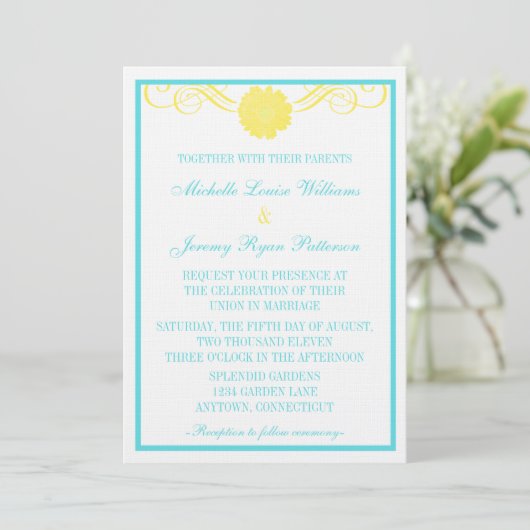 Gerbera Daisy Swirls Wedding Invite Kaart (Staand voorkant)