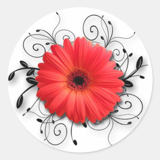 Gerbera Daisy Thema Ronde Sticker (Voorkant)