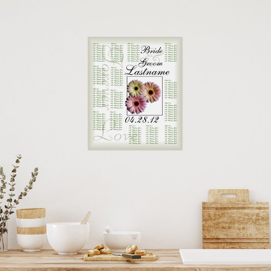 Gerbera Daisy Trio Wedding Guest Seating Chart Poster (Keuken)