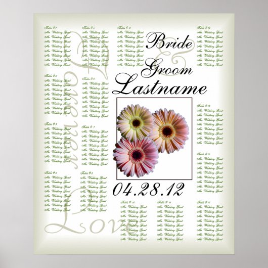 Gerbera Daisy Trio Wedding Guest Seating Chart Poster (Voorkant)