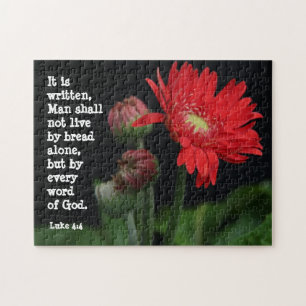 Gerbera Daisy w/ Scripture Verse (Luke 4:4) Legpuzzel