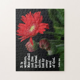Gerbera Daisy w/ Scripture Verse (Luke 4:4) Legpuzzel