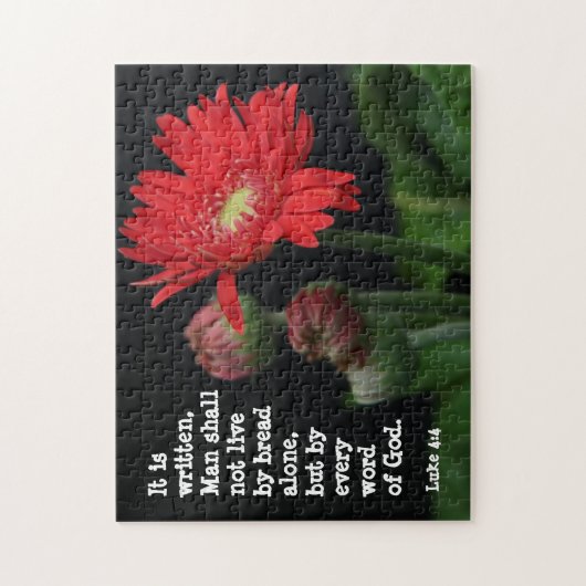 Gerbera Daisy w/ Scripture Verse (Luke 4:4) Legpuzzel (Verticaal)