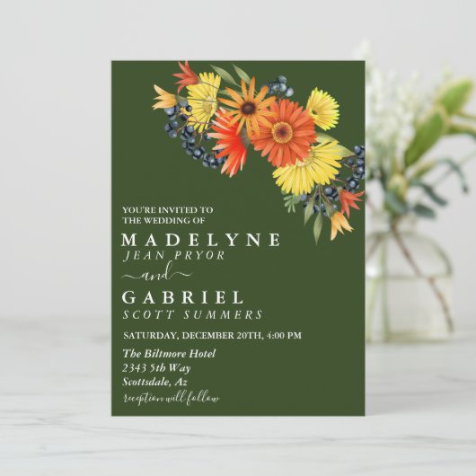 Gerbera Daisy Wedding Bouquet Floral Invitation Kaart (Staand voorkant)