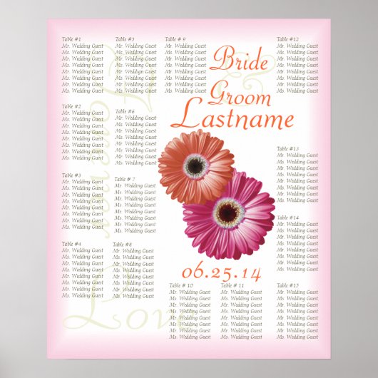 Gerbera Daisy Wedding Guest Seating Chart Poster (Voorkant)