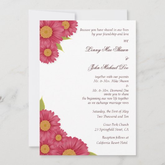 Gerbera Daisy Wedding Invitation Kaart (Voorkant)