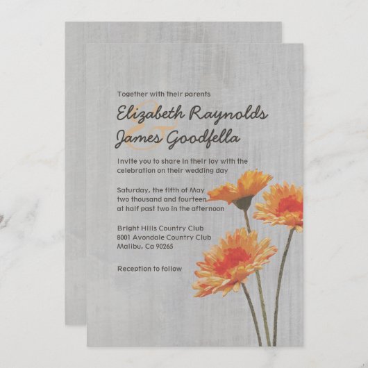  Gerbera Daisy Wedding Invitations Kaart (Voorkant / Achterkant)
