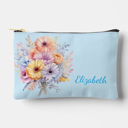 Gerbera flowers add name blue etui (Voorkant)