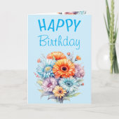 Gerbera flowers happy birthday blank blue kaart (Voorkant)