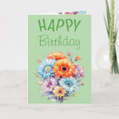 Gerbera flowers happy birthday blank green kaart (Voorkant)