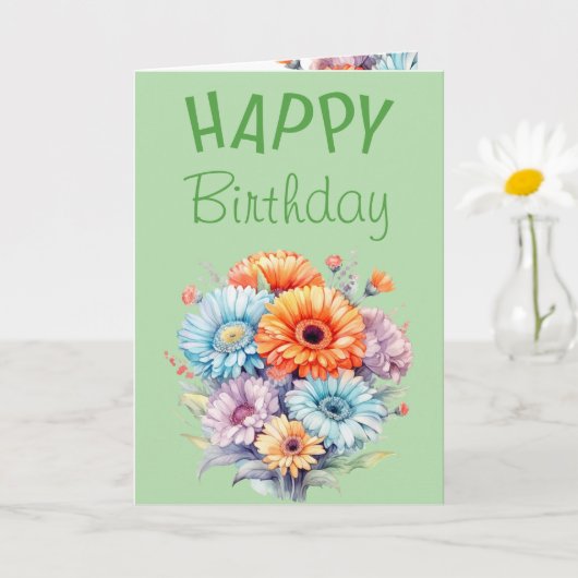 Gerbera flowers happy birthday blank green kaart (Kleine Plant)