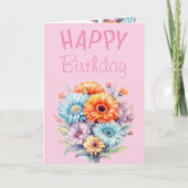 Gerbera flowers happy birthday blank pink kaart (Voorkant)