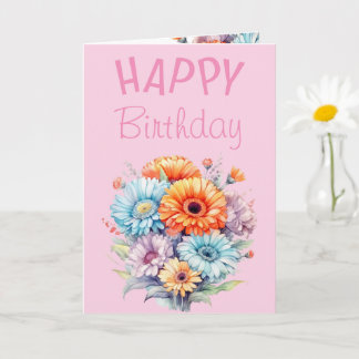 Gerbera flowers happy birthday blank pink kaart